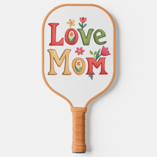 Liebe Mama Text mit Blume Pickleball Schläger (Vorderseite)