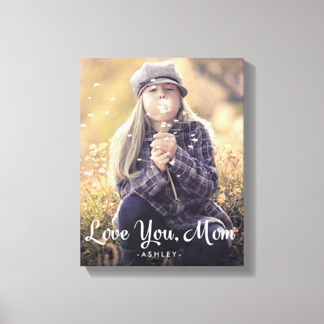 Liebe Mama | Trendweiße Typografie und Foto Leinwanddruck (Vorderseite)