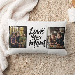 Liebe Mama Zwei-Foto-Pinsel-Skript-Andenken Lendenkissen