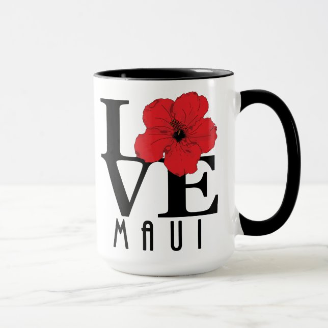 LIEBE Maui Roter Hibiskus 15oz Tasse (Rechts)