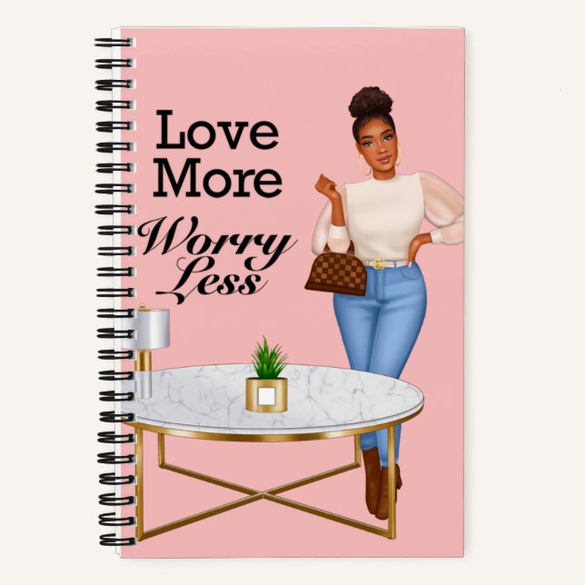 Liebe mehr Besorgnis weniger Journal/Notebook rosa Notizbuch (Vorderseite)