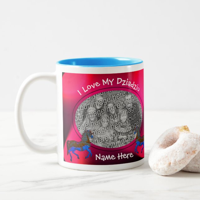 Liebe Mein Dziadziu Karussell Pferd Polnischer Gro Zweifarbige Tasse (Mit Donut)