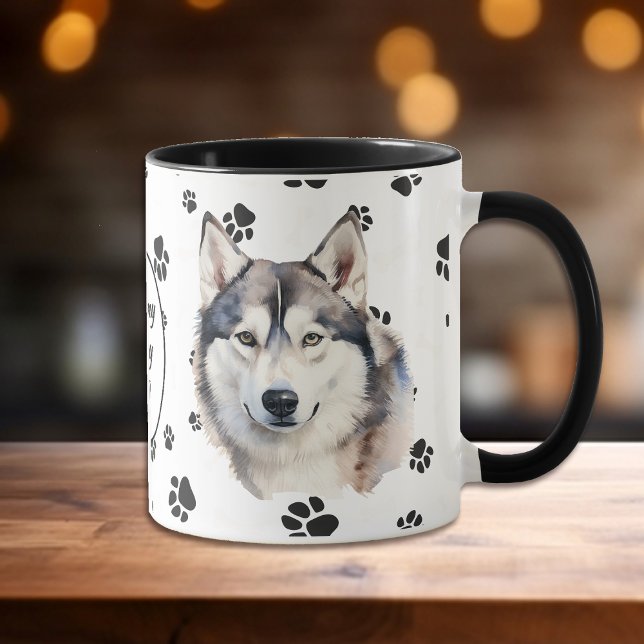 Liebe Mein Husky Dog Pawprint Tasse (Von Creator hochgeladen)