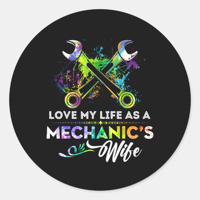 Liebe mein Leben als Mechanik Ehefrau Geschenke Runder Aufkleber (Vorderseite)