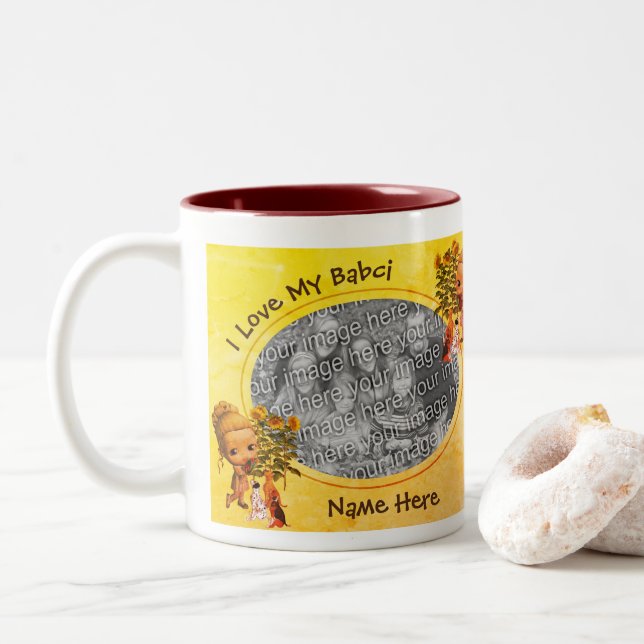 Liebe Meine Babci Welpen Polnische Großmutter Zweifarbige Tasse (Mit Donut)