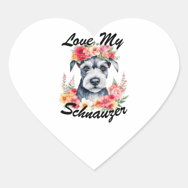 Liebe Meine Schnauzer-Blume Rosa Gelbpfirsich Wh Herz-Aufkleber (Vorderseite)
