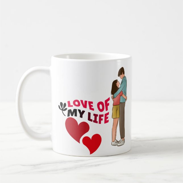 Liebe meines Lebens, zwei Herzen, rote Herzen, Paa Kaffeetasse (Links)