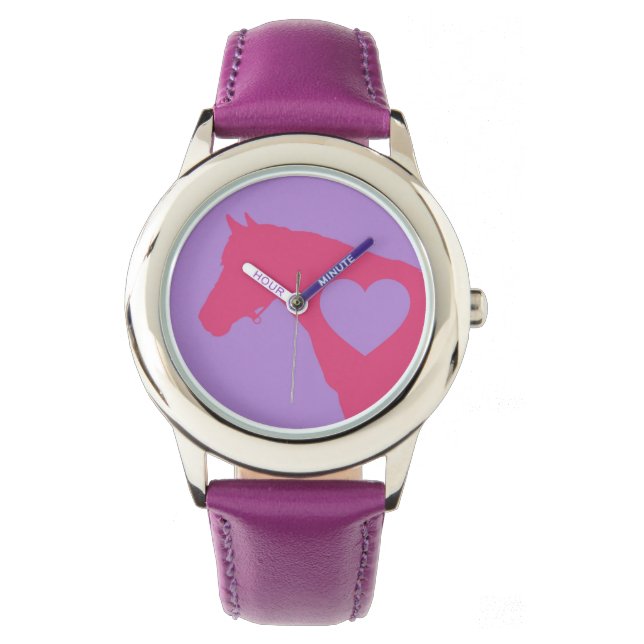 Liebe meines Pferdes in rosa und lila Uhr (Vorderseite)