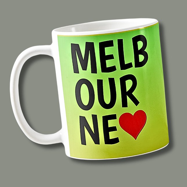 Liebe Melbourne (oder Ihr Text) Herz auf Grün Gold Kaffeetasse (Von Creator hochgeladen)