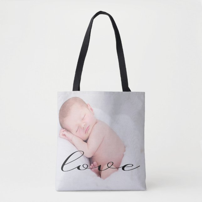 Liebe Minimalistisches Skript Foto Tote Tasche (Vorderseite)