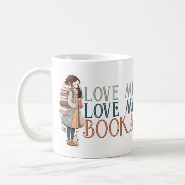 Liebe mir Liebe meine Bücher Rucksack Personalisie Kaffeetasse (Links)