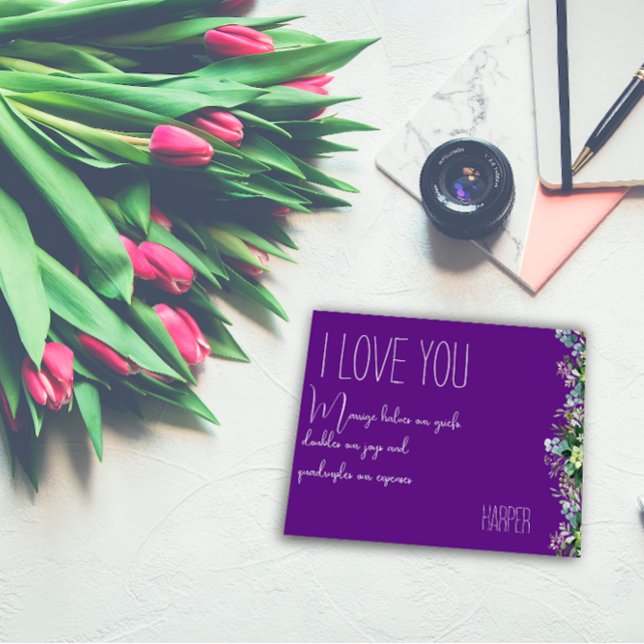 Liebe mit Aquarellblumen lila lustige Postkarte (Von Creator hochgeladen)