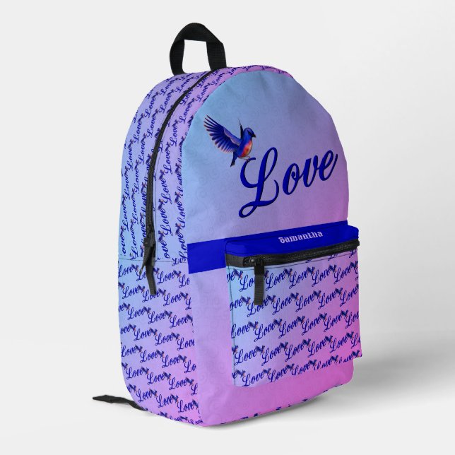 Liebe mit einem Bluebird-Personalisiert Bedruckter Rucksack (Rückseitige Ecke links)