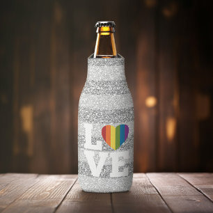 Liebe mit einem hellen Regenbogenherz Flaschenkühler