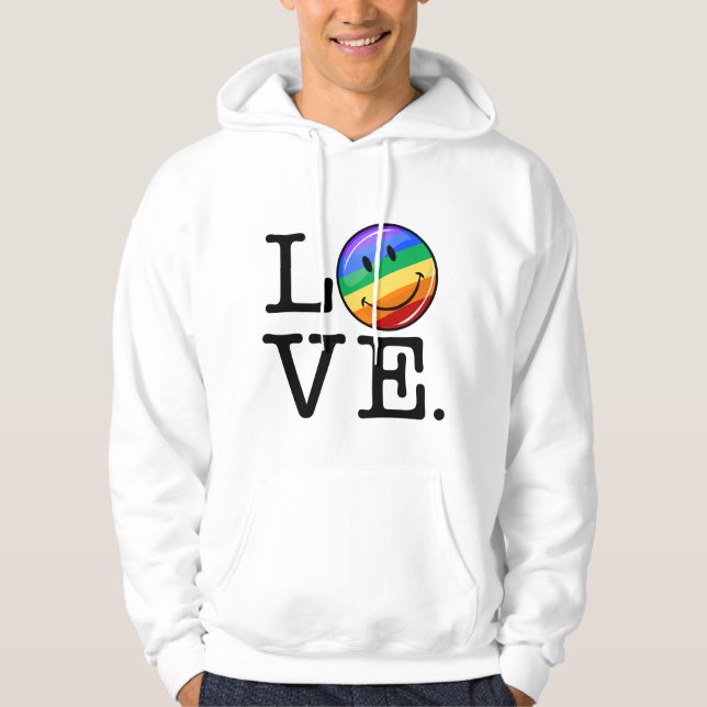 Liebe mit einer glücklichen Regenbogen-Flagge Hoodie (Vorderseite)