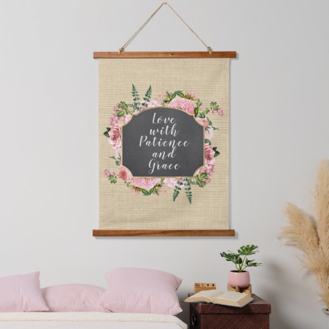 Liebe mit Geduld Zitat Wandteppich Mit Holzrahmen (Schlafzimmer)