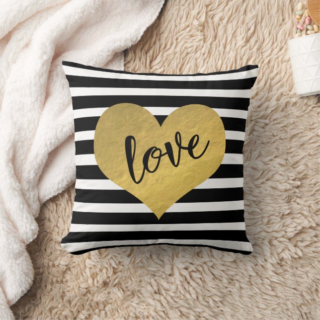 Liebe mit Goldenem Herzen und Streifen Kissen (Decke)