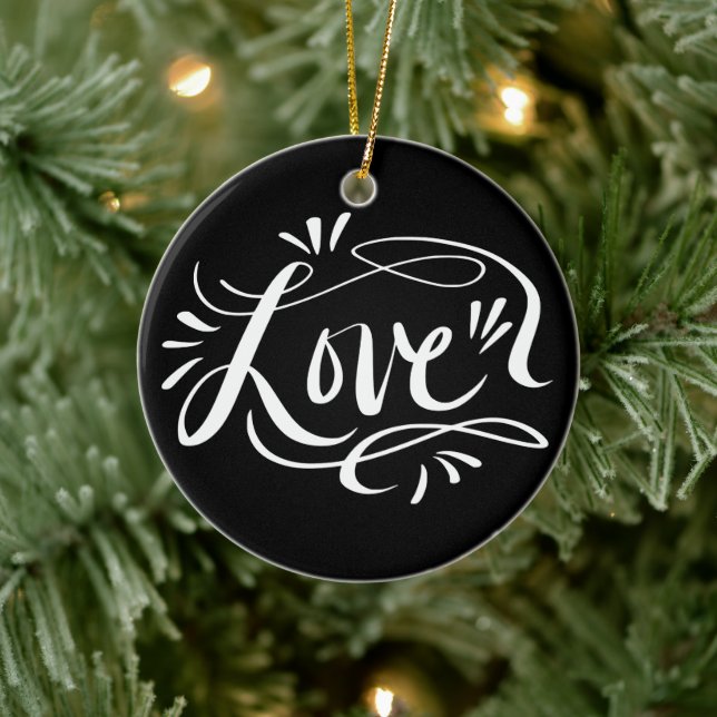 Liebe mit handgeschriebenem Schild Weihnachtsbaums Keramik Ornament (Baum)