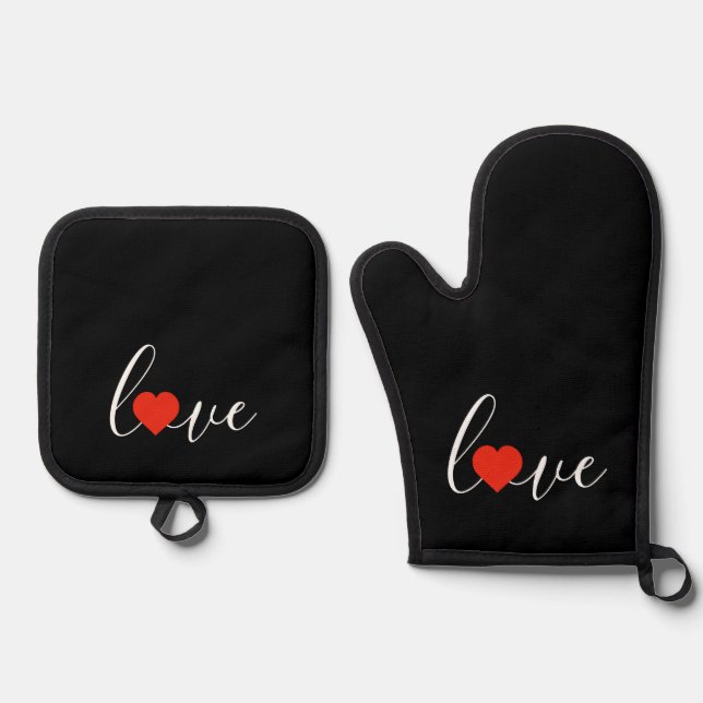 Liebe mit Herz Ofenhandschuh & Topflappen-Set (Vorderseite)