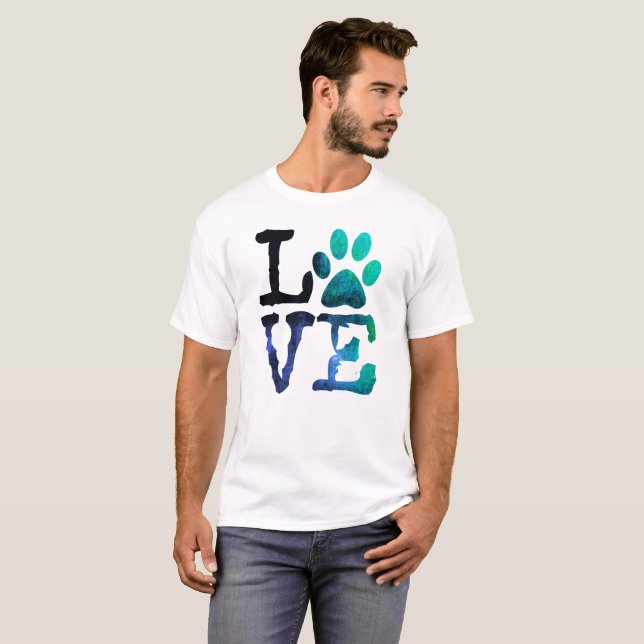 Liebe, mit Hundetatzen-Druck-Shirt T-Shirt (Vorne ganz)