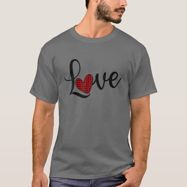 Liebe mit Kariertem rotem Herzen an Ort "O" Niedli T-Shirt (Vorderseite)