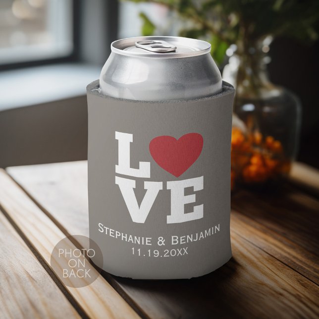 Liebe mit leuchtend rotem Herzen Personalisiert Ho Dosenkühler (Personalized Can Cooler - Add Your name for a great wedding anniversary party favor)