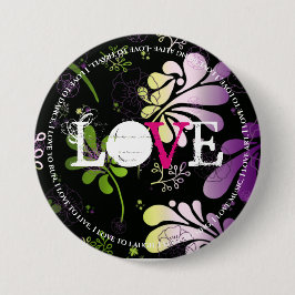 Liebe mit lustigen Texten auf blumengeschmücktem H Button