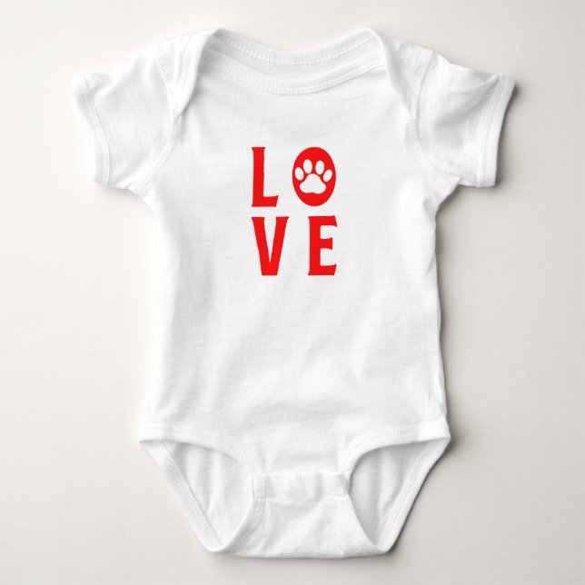 Liebe mit Paw Print (Katzen, Hunde, Haustiere) Baby Strampler (Vorderseite)