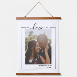 Liebe mit personalisiertem Foto Typografie Wandteppich Mit Holzrahmen
