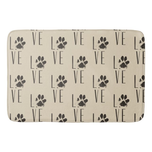 Liebe mit Pet Paw Print Brown Grunge Typografie Badematte (Vorderseite)