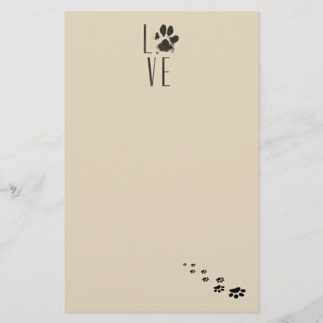 Liebe mit Pet Paw Print Brown Grunge Typografie Briefpapier (Vorderseite)
