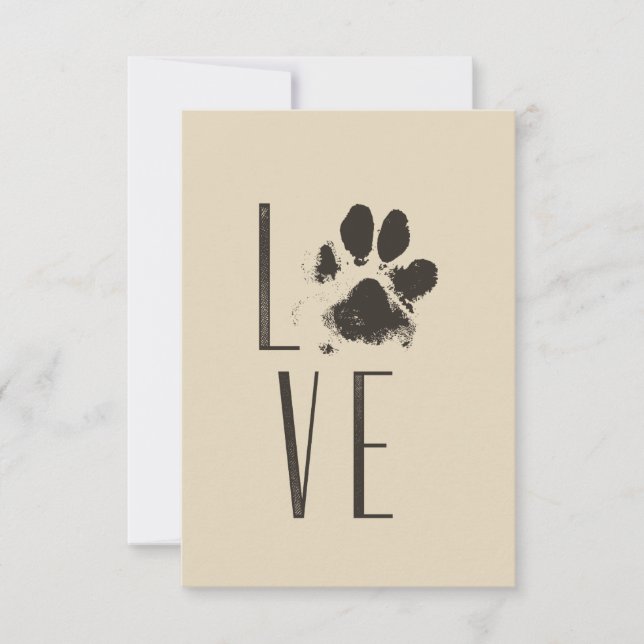 Liebe mit Pet Paw Print Brown Grunge Typografie Einladung (Vorderseite)