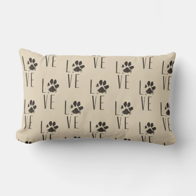 Liebe mit Pet Paw Print Brown Grunge Typografie Lendenkissen (Vorderseite)