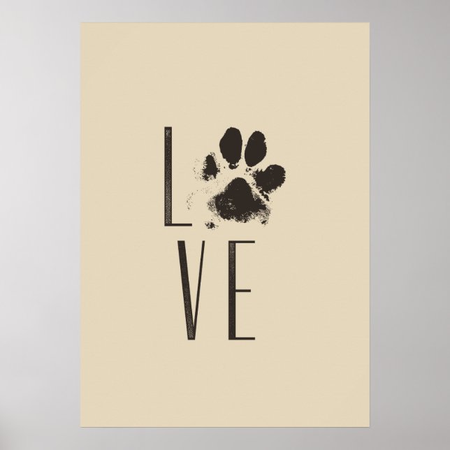 Liebe mit Pet Paw Print Brown Grunge Typografie Poster (Vorne)