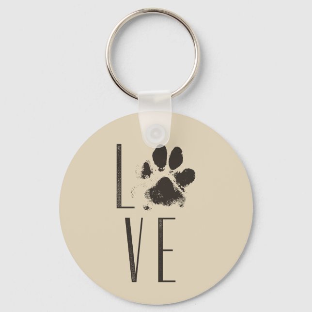 Liebe mit Pet Paw Print Brown Grunge Typografie Schlüsselanhänger (Vorderseite)