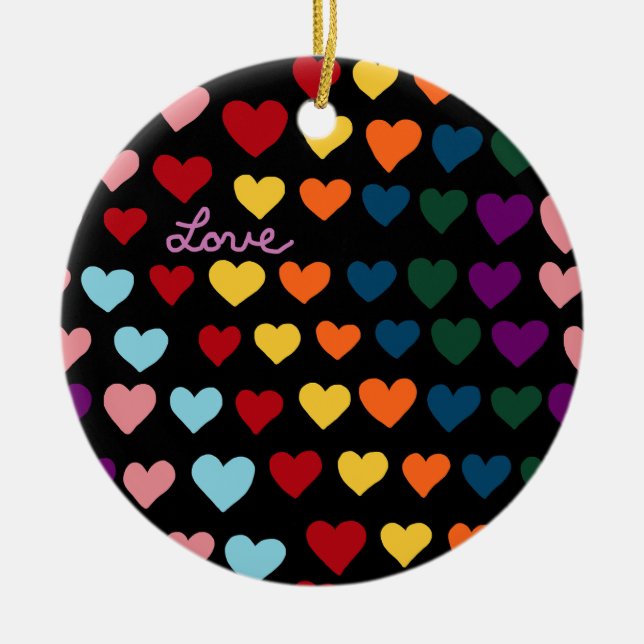 Liebe mit Regenbogen der Herzen Keramik Ornament (Vorne)