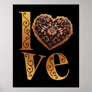 Liebe mit romantischem filigranem rosa Herz Poster