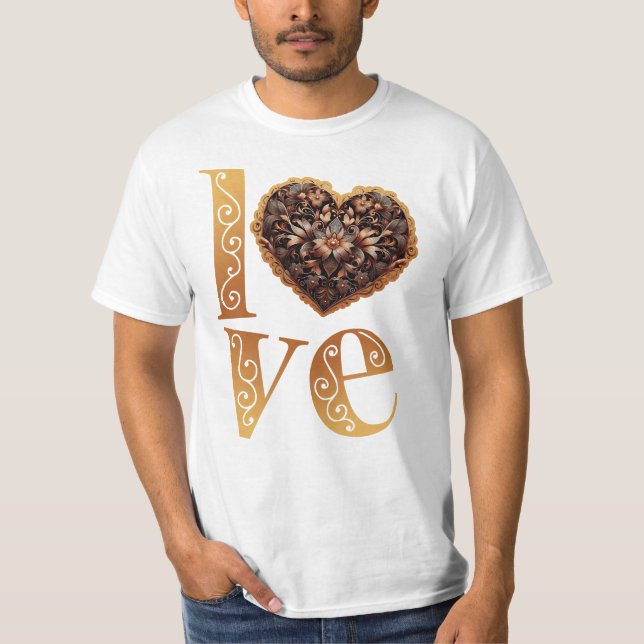 Liebe mit romantischem filigranem rosa Herz T-Shirt (Vorderseite)