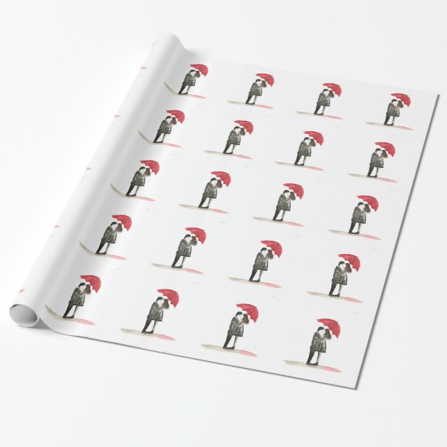 Liebe mit rotem Schirm rustikal Geschenkpapier (Ungerollt)