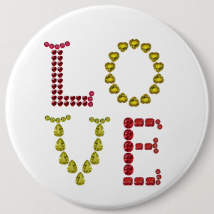 Liebe mit roten und gelben Edelsteinen Button