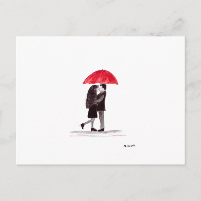 Liebe mit roter Schirmkunst Postkarte (Vorderseite)