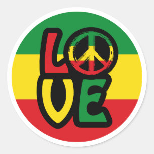LIEBE mit Ruhesymbol, Reggae-Stil Runder Aufkleber