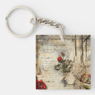 Liebe mit Vintagen Dokumenten mit Blume (10) Schlüsselanhänger