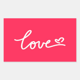 Liebe mit weißem Text auf rosa Rechteckiger Aufkleber