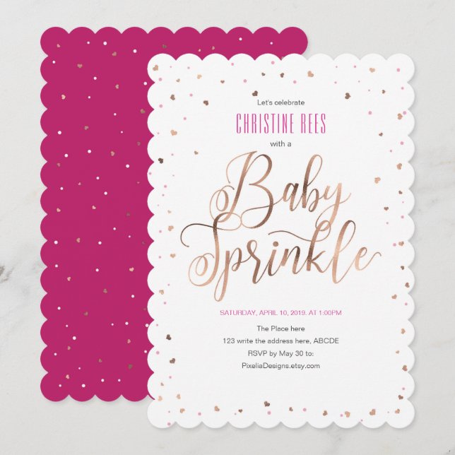 Liebe, modern, RoseGold, Baby Sprinkle Einladung (Vorne/Hinten)
