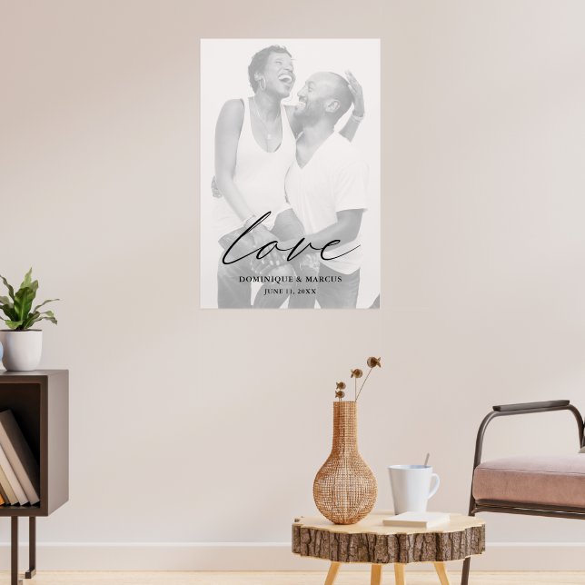 Liebe Moderne Chic Calligrafy Einfaches Foto Hochz Poster (Wohnzimmer 3)