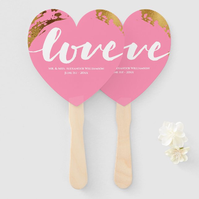Liebe Moderne Goldfolie Rosa Typografie Hochzeit Fächer (Vorne und Hinten)