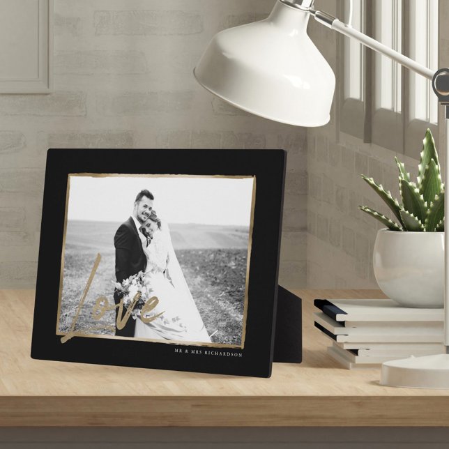 Liebe | Moderne und elegante Schwarz-Gold-Rahmen-H Fotoplatte (Von Creator hochgeladen)