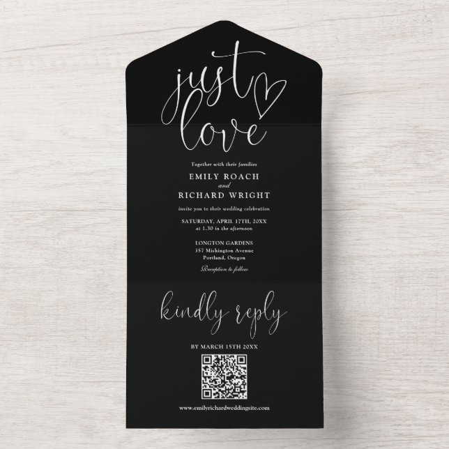 Liebe Moderner QR-Code Schwarz-Weiß-Hochzeit All In One Einladung (Innen Boden)