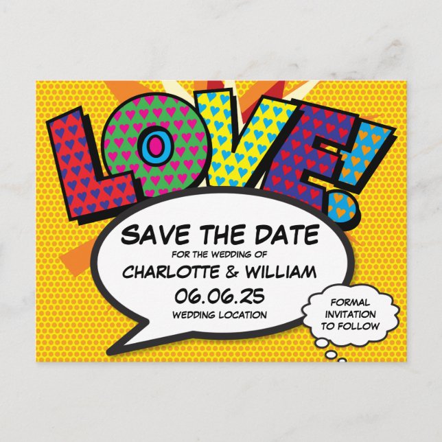 Liebe Moderner Spaß Save the Date Ankündigungspostkarte (Vorderseite)